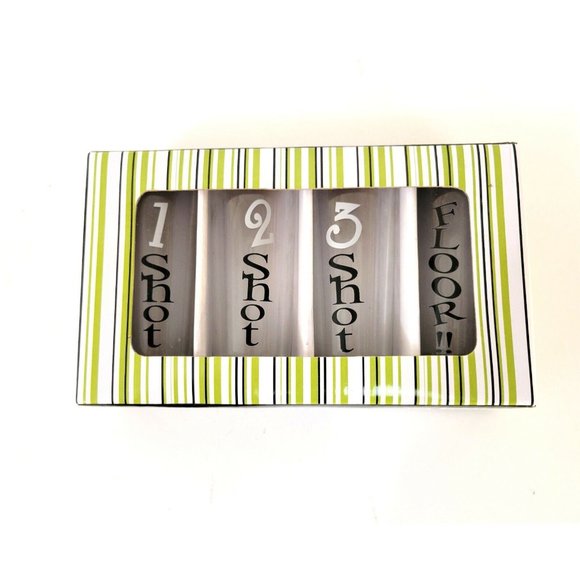 Funny Shot Glasses Set of Four, 1 Shot, 2 Shot, 3 Shot, Floor NIB - Picture 2 of 6